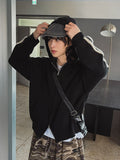 Hui hairy track hood knit zip-up