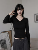 Slim V-neck Knit Top