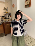 Teno Stripe Crop Short Sleeve Knit Cardigan