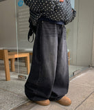 Ronir pintuck wide black blue brushed denim pants