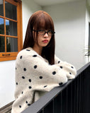 Jupi Dot Round Neck Long Sleeve Knit Cardigan