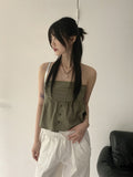 Folp button shirring cotton tank top tube top