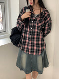Deva vintage check brushed outer long sleeve shirt