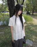 [MADE] Pooin Pleated Punching Short Sleeve Blouse