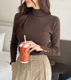 Reducey Button Ribbed Turtleneck Knit