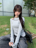 Pencil Layered Unbalanced Color Matching Line T-Shirt