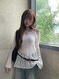 PT Diagonal Net One Shoulder Lip Neck Mesh Long Knit