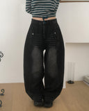 Welt Button Pocket Washed Balloon Denim Pants