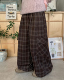 Nelling brushed check wide wool cargo pants