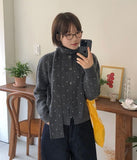 Hilpun Dot Wool Knit Cardigan Muffler Set