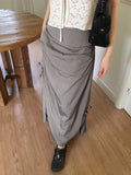 [MADE] Kiswi Eyelet Ribbon Shirring Pocket Nylon Long Skirt