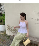 Summer Halterneck Back Ribbon Smocke Banding Sleeveless Blouse