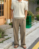 Deep linen one-tuck wide pants