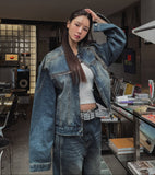 Ocean Washing Stitch Biker Denim Jacket