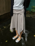 Woots Stripe Folding Layered Midi Skirt