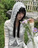 Efu slim fit two-way see-through lace hooded zip-up