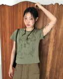 Pecan Tattoo Printed Semi-Crop Short Sleeve T-Shirt
