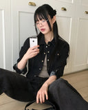 tackle pocket button cropped washed denim shirt