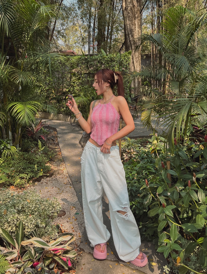 【U LAN】Vintage Damage White Wide Pants U LAN (ユーラン) - ビンテージダメージホワイトワイドパンツ