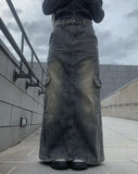Kerum Washed Long Denim Skirt