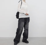 (Unisex) Patchier Back Silt Denim Pants