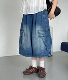 [unisex] Colds Banding Bermuda Big Cargo Denim Pants