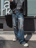 Dusty damage wide denim pants