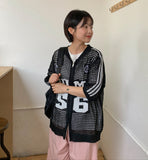 [Unisex] Wenders Punching Lettering Short Sleeve Knit Zip-Up