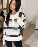 Cuff Stripe Color Matching Collar Loose Fit Long Sleeve Knit