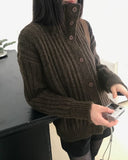 Luon wool high-neck loose cardigan