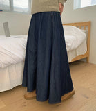 Notini banding pin tuck denim long skirt