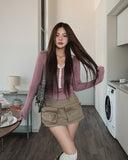 Odd Snap Deep V-Neck Stripe Long Sleeve