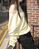 Tempu Star Studded Sleeve Shirred Off-Shoulder Sweatshirt