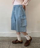 [unisex] Netico Banding Bermuda Denim Cargo Pants