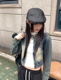 [MADE] Katsun Vintage Washing Two-Way Zipper No Collar Crop Denim Jacket