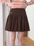 Larit Leather Buckle Corduroy Flare Tiered Golden Mini Skirt