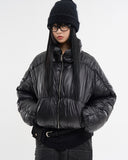 Piping shirring high-neck short padded jumper
