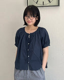 Hide Ribbon Puff Round Blouse