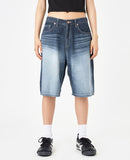 Grayish blue washed denim half pants