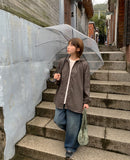 [BAONHAUS] Almeve Peach Fuzz Check Over Hood Shirt
