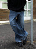 Blank wide wrinkle washing denim pants