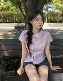 [MADE/Unbalance] Lehill Diagonal Button Slim Round Collar Shirt