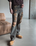 Greener damage wide denim pants