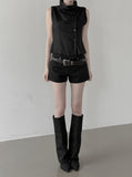 Noirine Button High-Neck Sleeveless Vest