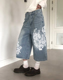 Davin printed denim washed Bermuda pants