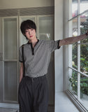 Yushi Stripe Henley Neck Short Sleeve T-Shirt