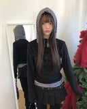 Gian High Neck Color Matching Fleece Hood T-shirt