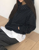 Gien Stripe Button Hooded T-shirt