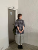[unisex] Gotelli Linen Check Over Short Sleeve Shirt