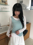 [MADE] Colin Diagonal Button Sleeveless See-Through Layered T-Shirt